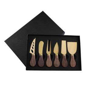 Walnut Wooden Handle Boxed Cheese Knife Set Baking Tools (Option: HF201BH Gold 6 Piece Set)